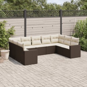 9-teiliges Gartensofa-Set und braune synthetische Rattankissen von , Modulare Sofas für den Außenbereich - Ref: Foro24-325174...