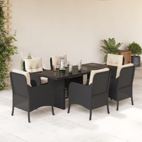 Set de comedor de jardín 7 pzas y cojines ratán sintético negro de , Conjuntos de jardín - Ref: Foro24-3211878, Precio: 675,9...