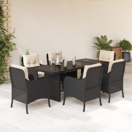 Set de comedor de jardín 7 pzas y cojines ratán sintético negro de , Conjuntos de jardín - Ref: Foro24-3211878, Precio: 674,5...