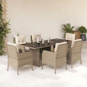 Set comedor de jardín 7 pzas con cojines ratán sintético beige de , Conjuntos de jardín - Ref: Foro24-3211886, Precio: 796,85...