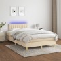 Box spring bed with mattress and LED lights cream fabric 120x190 cm by , Beds and slatted bases - Ref: Foro24-3270107, Price:...