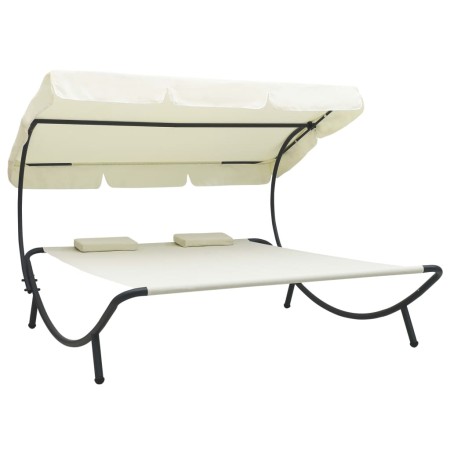 Tumbona de exterior con dosel y almohadas blanco crema de vidaXL, Camas para exteriores - Ref: Foro24-48068, Precio: 119,99 €...