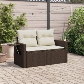 Gartensofa mit Kissen, 2-Sitzer, braunes synthetisches Rattan von , Outdoor-Sofas - Ref: Foro24-366210, Preis: 168,99 €, Raba...