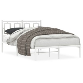 Metal bed frame with white headboard 120x200 cm by , Beds and slatted bases - Ref: Foro24-374288, Price: 102,47 €, Discount: %