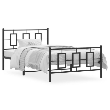 Bed frame with headboard and black metal footboard 107x203cm by , Beds and slatted bases - Ref: Foro24-374255, Price: 91,32 €...