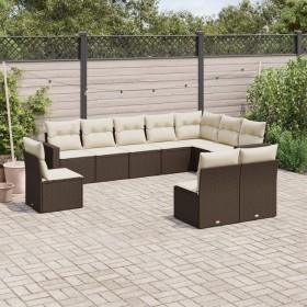 10-teilige Gartensofagarnitur und braune synthetische Rattankissen von , Modulare Sofas für den Außenbereich - Ref: Foro24-32...