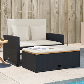 Garden sofa with cushions 2 seater rattan and black acacia wood by , Outdoor sofas - Ref: Foro24-365141, Price: 285,99 €, Dis...