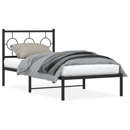 Estructura de cama con cabecero metal negro 90x200 cm de , Camas y somieres - Ref: Foro24-376219, Precio: 73,93 €, Descuento: %