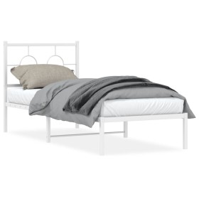 Metal bed frame with white headboard 75x190 cm by , Beds and slatted bases - Ref: Foro24-376265, Price: 64,72 €, Discount: %