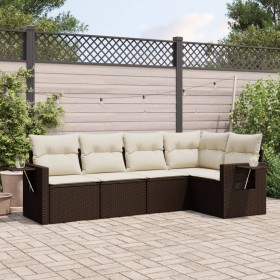 5-teiliges Garten-Essset und braune Kissen aus synthetischem Rattan von , Gartensets - Ref: Foro24-3252470, Preis: 373,45 €, ...