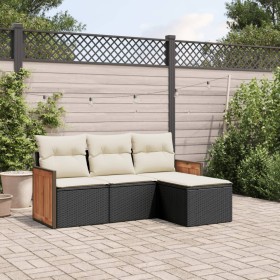 4-teilige Gartensofagarnitur mit schwarzen synthetischen Rattankissen von , Gartensets - Ref: Foro24-3259984, Preis: 283,67 €...