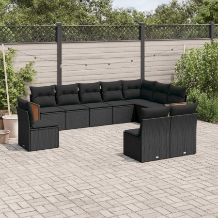 Gartensofa-Set 10-teilig mit schwarzen synthetischen Rattankissen von , Gartensets - Ref: Foro24-3260151, Preis: 620,99 €, Ra...