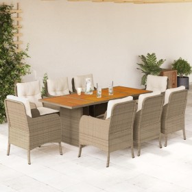 Set comedor de jardín 9 pzas con cojines ratán sintético beige de , Conjuntos de jardín - Ref: Foro24-3211901, Precio: 1,00 €...