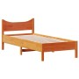 Solid wax brown pine wood bed frame 100x200 cm by , Beds and slatted bases - Ref: Foro24-844736, Price: 93,27 €, Discount: %