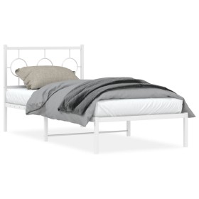 Metal bed frame with white headboard 90x190 cm by , Beds and slatted bases - Ref: Foro24-376267, Price: 68,99 €, Discount: %