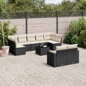 Gartensofa-Set 10-teilig mit schwarzen synthetischen Rattankissen von , Modulare Sofas für den Außenbereich - Ref: Foro24-325...