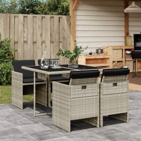 Garden dining set 5 pieces with light gray synthetic rattan cushions by , Garden sets - Ref: Foro24-3210539, Price: 409,91 €,...