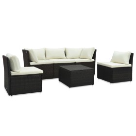 Set muebles de jardín y cojines 4 piezas ratán sintético marrón de vidaXL, Sofás de exterior - Ref: Foro24-47810, Precio: 390...