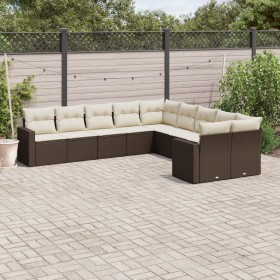 10-teilige Gartensofagarnitur und braune synthetische Rattankissen von , Modulare Sofas für den Außenbereich - Ref: Foro24-32...