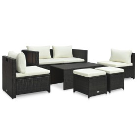 Set muebles de jardín 6 piezas y cojines ratán sintético marrón de vidaXL, Conjuntos de jardín - Ref: Foro24-47808, Precio: 4...