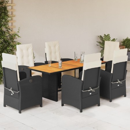 Set de comedor de jardín 7 pzas y cojines ratán sintético negro de , Conjuntos de jardín - Ref: Foro24-3212502, Precio: 978,9...