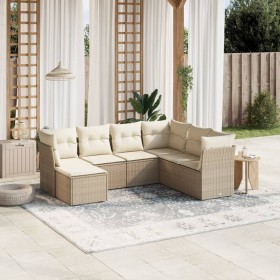 7-teiliges Gartensofa-Set und beige synthetische Rattankissen von , Gartensets - Ref: Foro24-3263214, Preis: 530,62 €, Rabatt: %