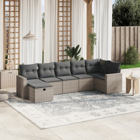 7-piece garden sofa set with gray PE rattan cushions by , Garden sets - Ref: Foro24-3263506, Price: 485,54 €, Discount: %