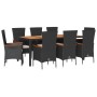 Set de comedor de jardín 9 pzas y cojines ratán sintético negro de , Conjuntos de jardín - Ref: Foro24-3277520, Precio: 844,9...