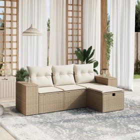 Gartensofa-Set mit Kissen, 4-teilig, beiges synthetisches Rattan von , Gartensets - Ref: Foro24-3264374, Preis: 345,87 €, Rab...