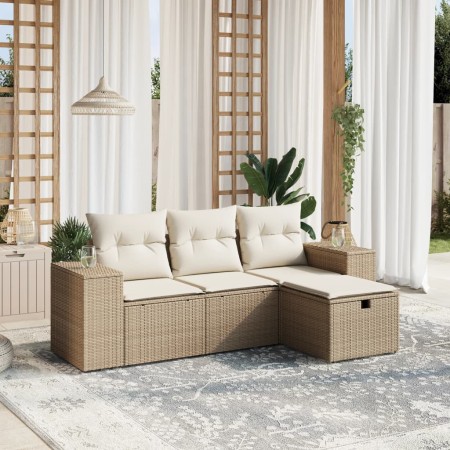 Gartensofa-Set mit Kissen, 4-teilig, beiges synthetisches Rattan von , Gartensets - Ref: Foro24-3264374, Preis: 345,87 €, Rab...