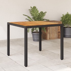 Garden table black rattan acacia wood surface 90x90x75 cm by , Garden tables - Ref: Foro24-365529, Price: 132,02 €, Discount: %