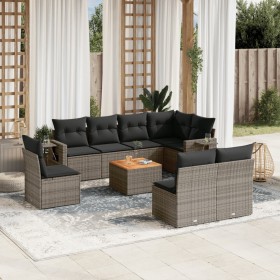 9-teiliges Gartenmöbel-Set und graue synthetische Rattankissen von , Modulare Sofas für den Außenbereich - Ref: Foro24-322460...