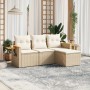 Gartensofa-Set mit Kissen, 4-teilig, beiges synthetisches Rattan von , Gartensets - Ref: Foro24-3226744, Preis: 372,44 €, Rab...