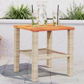 Garden table synthetic rattan beige acacia wood 40x40x42 cm by , Garden tables - Ref: Foro24-366265, Price: 48,27 €, Discount: %