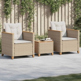 Table and chairs with cushions 3 pieces PE rattan beige acacia wood by , Garden sets - Ref: Foro24-366315, Price: 224,99 €, D...