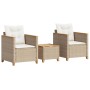 Table and chairs with cushions 3 pieces PE rattan beige acacia wood by , Garden sets - Ref: Foro24-366315, Price: 224,33 €, D...