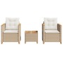 Table and chairs with cushions 3 pieces PE rattan beige acacia wood by , Garden sets - Ref: Foro24-366315, Price: 224,33 €, D...