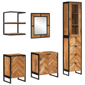 5-piece bathroom furniture set in solid acacia wood and iron by , bathroom vanities - Ref: Foro24-3217122, Price: 859,74 €, D...