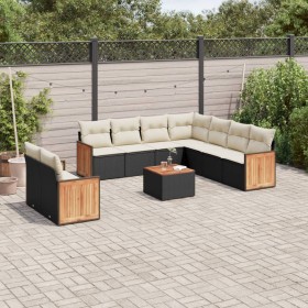 Gartensofa-Set 10-teilig mit schwarzen synthetischen Rattankissen von , Gartensets - Ref: Foro24-3260187, Preis: 669,03 €, Ra...