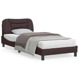 Estructura de cama con cabecero de tela marrón oscuro 90x190 cm de , Camas y somieres - Ref: Foro24-3207740, Precio: 155,99 €...