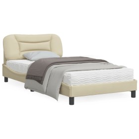 Bed frame with cream fabric headboard 100x200 cm by , Beds and slatted bases - Ref: Foro24-3207756, Price: 153,99 €, Discount: %