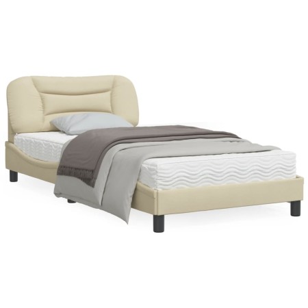 Estructura de cama con cabecero de tela color crema 100x200 cm de , Camas y somieres - Ref: Foro24-3207756, Precio: 154,29 €,...