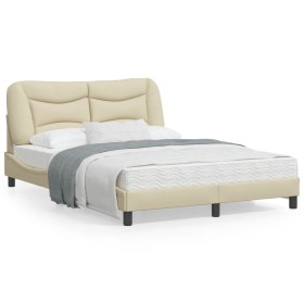 Estructura de cama con cabecero de tela color crema 120x200 cm de , Camas y somieres - Ref: Foro24-3207763, Precio: 216,99 €,...