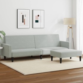 Sofá cama de 2 plazas con taburete terciopelo gris claro de , Sofás - Ref: Foro24-3216236, Precio: 305,94 €, Descuento: %