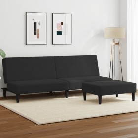 Sofá cama de 2 plazas con taburete terciopelo negro de , Sofás - Ref: Foro24-3216234, Precio: 283,99 €, Descuento: %