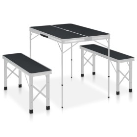 Folding camping table with 2 gray aluminum benches by vidaXL, camping furniture - Ref: Foro24-48183, Price: 98,55 €, Discount: %