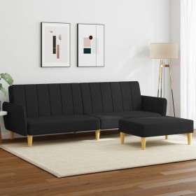 Sofá cama de 2 plazas con taburete tela negro de , Sofás - Ref: Foro24-3216248, Precio: 303,99 €, Descuento: %