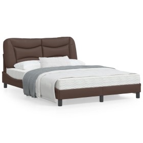 Brown synthetic leather headboard bed frame 140x190 cm by , Beds and slatted bases - Ref: Foro24-3207997, Price: 212,99 €, Di...