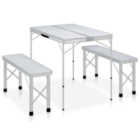 Folding camping table with 2 white aluminum benches by vidaXL, camping furniture - Ref: Foro24-48181, Price: 86,99 €, Discoun...