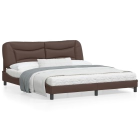 Brown synthetic leather headboard bed frame 180x200 cm by , Beds and slatted bases - Ref: Foro24-3208018, Price: 260,99 €, Di...